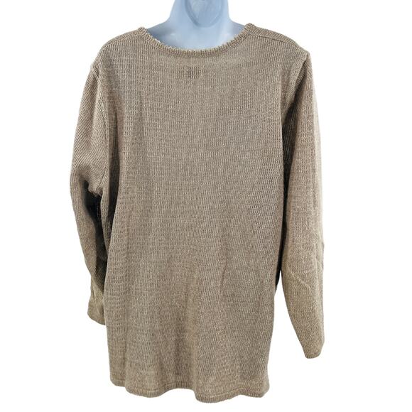 Horveit Natural Style Beige Cotton Linen Knit Long Sleeve Cardigan Sweater L - Picture 2 of 7